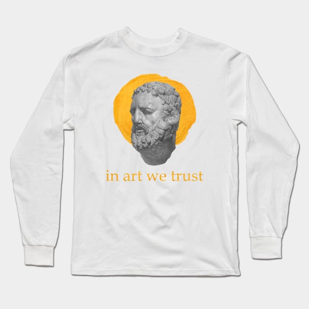 In Art We Trust | Plaster Head With Gold Paint Stroke Long Sleeve T-Shirt by KarabasClothing